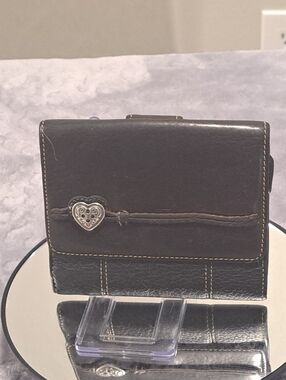 Brighton  Black/Brown Leather Bifold Wallet with Silver Heart Accent